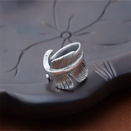 Hawk Feather S925 Sterling Silver Vintage Ring Trendy Punk Men's Thai Silver Ring Ring Ring With Adjustable Opening