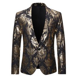 Men's Suits & Blazers Luxury Gold Floral Print &Blazer Men One Button Slim Fit Stylish Blazer Jacket Mens Party Dinner Tuxedo330V