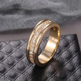 Fashion Wedding Simple Finger Rings for Women With Middle Paved CZ Stones Copper Gold Plated Delicate Female Engagement Jewellery