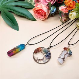 3 Pieces Tree Life Pendant Quartz Crystal Necklace Chakra Gemstone Copper Silver Wire Wrap311j