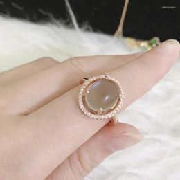 Cluster Rings Original Designer Silver Inlaid Chalcedony Egg Round Opening Adjustable Ring Elegant Charm Creative Retro Women's Jewellery