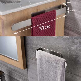 Non-Punch Towel Rack Stainless Steel Brushed Bathroom Shelf Simple Bathroom Towel Rack Glue Fixation Kitchen Towel Holder L230704