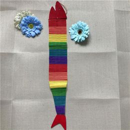 10pcs Wooden Spiral Fish Design Rainbow Colour Wind Spinner Wedding & Event Party Decoration Baby Shower Wooden Bridal Decoration263s