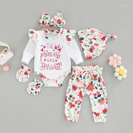 Clothing Sets Baby Girls 5Pcs Fall Outfits Long Sleeve Romper Floral Pants Headband Hat Gloves Set