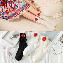 Women Socks Japanese Fashion Kawaii Strawberry Sweet Lolita Girl Cute Lovely Female Jk White Black Cow Ankle Cotton Funny