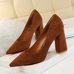 Sandals 828-2 Fashion Simple Women's Thick Heels High Heels Suede Shallow Mouth Pointed Women's Shoes High Heels Single Shoes Pumps L230720