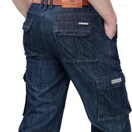 Men's Jeans Mens Cargo Denim Pants Regular Loose Fit Multi Pockets Classic Washed Military Wear Big Size 38 40 42 V7A1J012