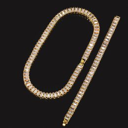 Мужской хип -хоп Бланг Блинг Бланг замороженные теннисные цепи 1 ряд продолговатые из золотого ожерелья из страза