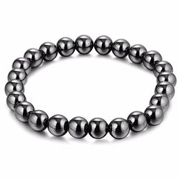 Black Hematite 8mm Ball Bead Magnetic Therapy Bracelet Magnet Stone Bracelet Relieve Arthritis Headache Stress Relieving Jewelry234P