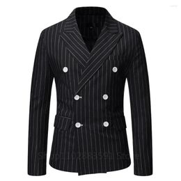 Men's Suits Black Striped Men Blazer Fashion Double Breasted Mens Suit Jacket Coats Casual Business Tuexdo Costume Homme Casaco Masculino