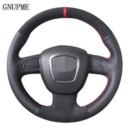 DIY Black Genuine Leather Suede Car Steering Wheel Cover for Audi A5 2008-2010 A3 8P 2008-2013 A6 C6 A4 B8 2008-2010238M