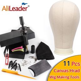 AliLeader 11pcs Wig Making Kit Manikin Canvas Wig Dome Head With Stand Spandex Dome Cap Canvas Block Head Mannequin231q