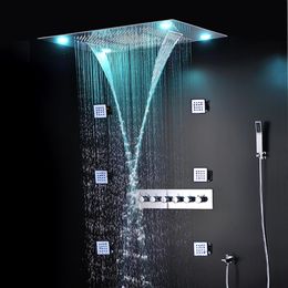 luxury shower set embedded ceiling rain shower head multi function remote control led color change waterfall faucets body jets mas2574