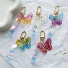 Keychains Diy Handmade Crystal Butterfly Keychain Acrylic Three-dimensional Dreamlike Colour Belt Pendant Bag Accessories