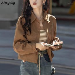 Women's Blouses Safari Style Shirts Women Boyfriend Cool Spring Cropped Streetwear Ulzzang Office Lady Personality Chic Vintage Basic Loose