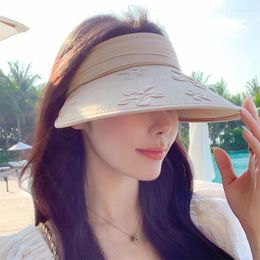 Wide Brim Hats Summer Big Eaves Flowers Empty Top Hat Korean Version Of Everything Seaside Holiday Sunscreen Anti-UV Hair Hoop Shade