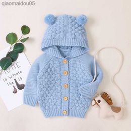 Spring Autumn Newborn Infant Baby Girl Boy Cardigan Clothes Winter Jacket Warm Coat Knitted Sweater Hooded Button Outwear L230712