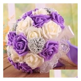 Decorative Flowers Wreaths Romantic Wedding Bouquet Lavender Lilac Perfect Favors Hand Holding Flower Artificial Adornment Silk Br Dhf4G