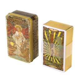 Outdoor Games Activities 78 pieces of art nouveau Tarot fate split family party poker game and tin box gilded edge 230719