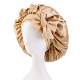 Beanie/Skull Caps Solid Colour Satin Bowknots Sleep Bonnet For Women Lady Headwrap Night Hat Hair Care Fashion Headwear Drop Delivery Dhhdi