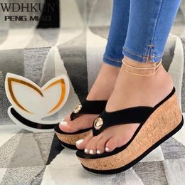 Sandals Women Wedges Shoes Platform Summer Casual Solid Girls SlipOn Plus Size Flip Flops 230720