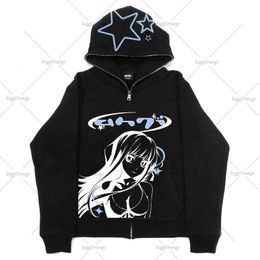 Men's Hoodies Sweatshirts Y2K Star Anime Print Zip Hoodie Women Loose Couple Tops Japan Harajuku Style 90s Retro Casual Oversized Teen streetwear 230719