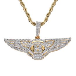 18K Gold Plated Angel Wings Necklace Pendant Iced Out Zircon Mens Bling Jewelry Gift237E