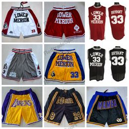 Vintage Just Bryant Don Black Mamba Basketball Shorts 24/8 #33 Lower Merion High School Sport Pants Pocket Retro Black Red Yellow Mens Zipper Short Stitched S-XXL