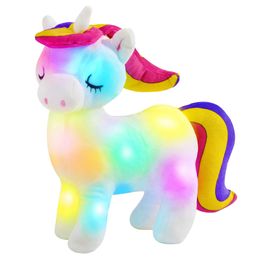 Plush Dolls 30cm Rainbow Unicorn LED Light Glow Stuffed Toy Animals Birthday Gifts Luminous Cotton Pillows for Girl Children's Day 230719