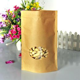 50pcs lot 20cm 30cm 5cm 140micron High Quality Large Stand Up With Zipper Kraft Paper Bag With Circle Window325F