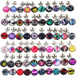 Mix Style Lot of Surgical Steel Metal Tongue Rings Barbells Funny Nasty Wordings Picture Logo Signs 14g - Length 5 8 or 16mm279p