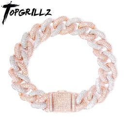 Bangle TOPGRILLZs latest lock buckle 14mm hiphop ice flash CZ mens bracelet 7 8 9 inches Miami Cuba link jewelry 230719