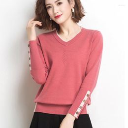 Women's Sweaters Shintimes V-Neck Button Women Sweater Long Sleeve Slim 2023 Autumn Pullovers Womens Clothing Fall Knitted Pull Femme