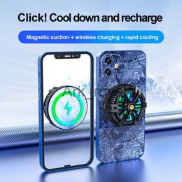 Other Cell Phone Accessories X13 Magnetic Phone Radiator Wireless Charger Cooling Fan Holder Game Console Live Cooler RGB Fan TYPEC For Android J230720