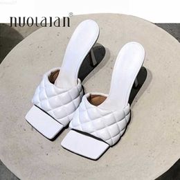 Sandals 2020 New Design Square Toe Thin High Heels Slippers Women Sandals Fashion Slip On Slides Summer Woman Shoes Mules L230720