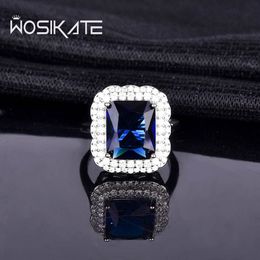 WOSIKATE New 925 Silver Ring For Women Geometric Square Emerald Sapphire Gemstone Luxury Engagement Gift Fine Jewelry Adjustable