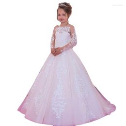 Girl Dresses White Flower First Communion Kids For Girls Beaded Applique Todder Evening Gowns