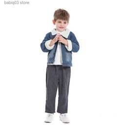 Jackets Children's winter clothing Winter boys and girls' velvet Jean jacket Trendy warm long sleeve thickened jacket T230720