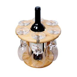 Preference -Wine Glass Holder Bamboo Tabletop Wine Glass Drying Racks Camping for 6 Glass and 1 Wine Bottle223T