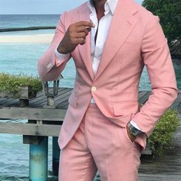 Pink Groom Tuxedos Men Wedding Dress Notch Lapel Men Blazer Prom Dinner Darty Suit300S