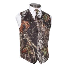 Print Camo Groom Vests For Country Wedding Camouflage Slim Fit Mens Waistcoat Dress Attire 2 piece set Vest And Tie Custom Made Pl256v