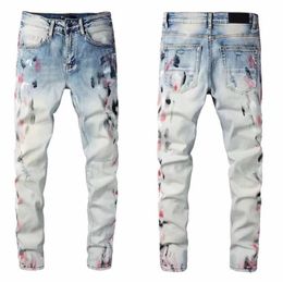 Designer men jeans hip-hop fashion zipper hole wash jeans pants retro torn fold stitching mens design motorcycle riding cool slim 227C