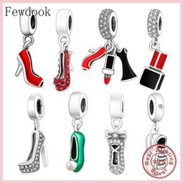 925 Sterling Silver Cute Lipstick Shoes Pendant Beads Fit Original Pandora Charms Bracelet Necklace DIY Jewellery Making Women Berlo264c