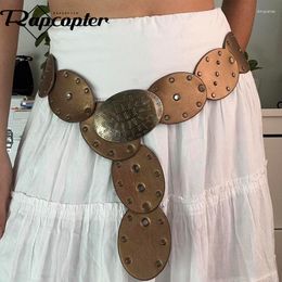 Belts Rapcopter Pu Brown Belt Rivet Adjustable Fashion Streetwear Sashes Women Harajuku Decorative Bohemian Holiday Beach Outfits