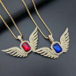 Pendant Necklaces Hip Hop Gold Color Neckaces Cubic Zirconia Paved Bling Iced Out Angel Wing Pendants Necklace For Men Rapper Jewe273n