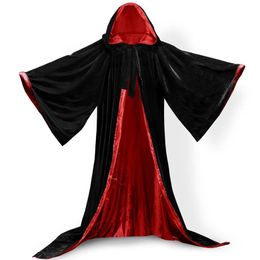 Long Sleeves Velvet Hooded Cloak Adult Child Black Velvet Hooded Vampire Cape Halloween Party Plus Size 6XL Cosplay177o