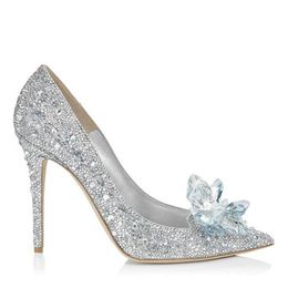 Wedding Heels Shoes 2021 women leather Pointed Toe Crystal Sequined sandals T-strap summer High Heel Ladies Sexy party sandal with299H
