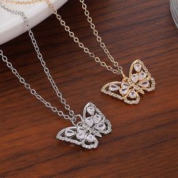 Ins Copper Inlaid Cz Zircon Hollow Butterfly Necklace Fashion Shiny Crystal Collar Gold Plated Aesthetic Pendant Chain Jewellery Accessories For Women Wholesale