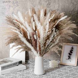 Dried Flowers 80PCS High Quality Dry Pampas Boho Decor Pampas Grass Bunny Tail Dried Flowers Arrangements Living Room Home Wedding Decorations R230720