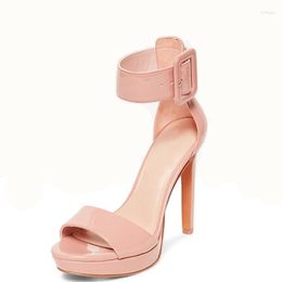 Sandals Est Summer Nude Patent Leather Platform Big Buckle Decor Sexy Thin High Heels Women Rome Style Party Shoes